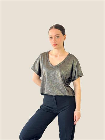 Retrobird V-Neck Flowy Glittery T-Shirt Top