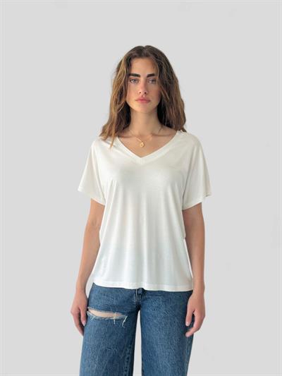 Retrobird White V-Neck Loose T-Shirt Top