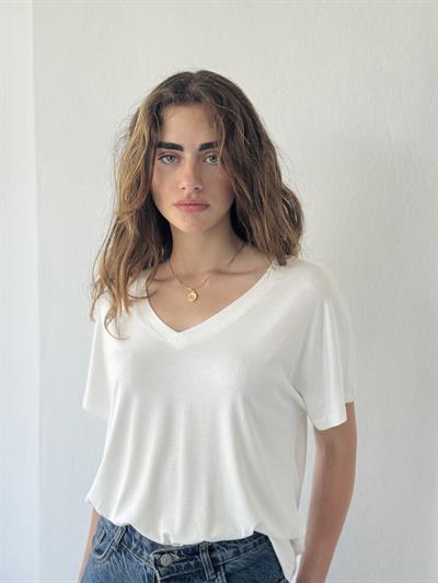 Retrobird White V-Neck Loose T-Shirt Top
