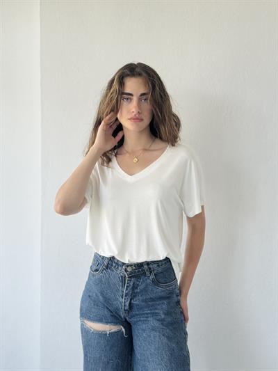 Retrobird White V-Neck Loose T-Shirt Top