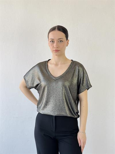 Retrobird V-Neck Flowy Glittery T-Shirt Top