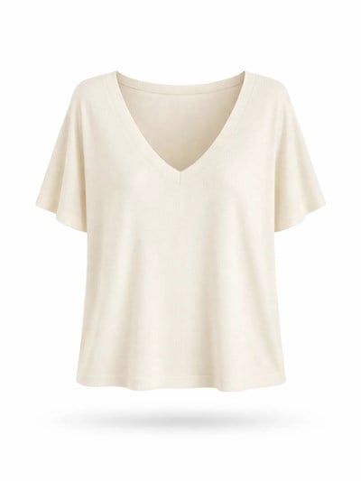 Retrobird V-Neck Corset Draped Ecru T-Shirt Top