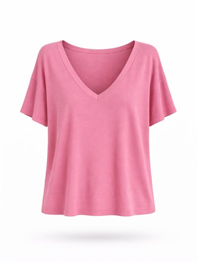 Retrobird V-Neck Corset Draped Pink T-Shirt Top