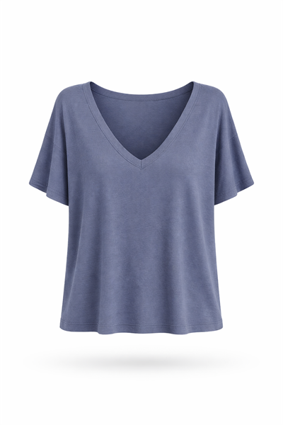 Retrobird V-Neck Corset Draped Indigo T-Shirt Top