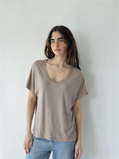 Retrobird V-Neck Corset Draped Mink T-Shirt Top