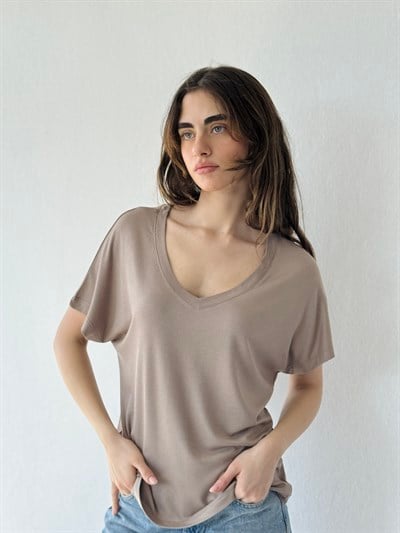 Retrobird V-Neck Corset Draped Mink T-Shirt Top