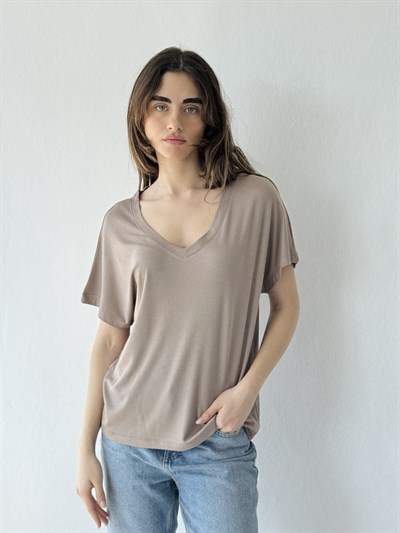 Retrobird V-Neck Corset Draped Mink T-Shirt Top