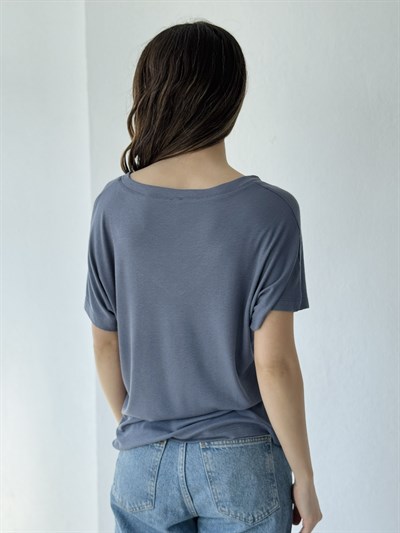 Retrobird V-Neck Corset Draped Indigo T-Shirt Top