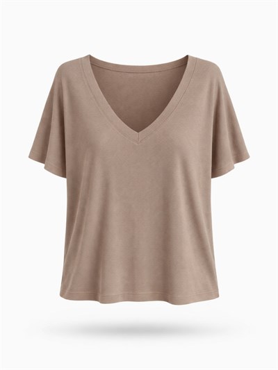 Retrobird V-Neck Corset Draped Mink T-Shirt Top