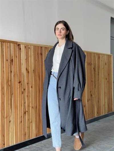 Retrobird Valencia Kuşaklı Antrasit Kaşe Kaban