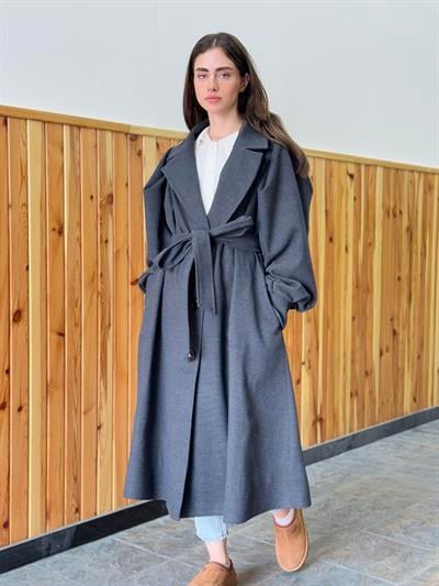 Retrobird Valencia Kuşaklı Antrasit Kaşe Kaban