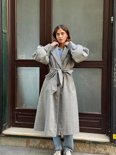 Retrobird Valencia Kuşaklı Gri Trenchcoat Hafif Kaban