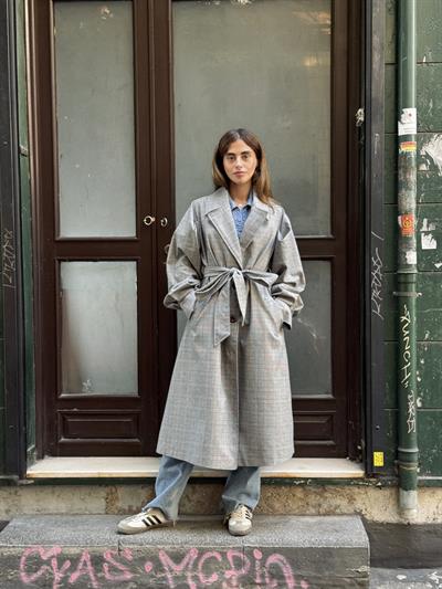 Retrobird Valencia Kuşaklı Gri Trenchcoat Hafif Kaban