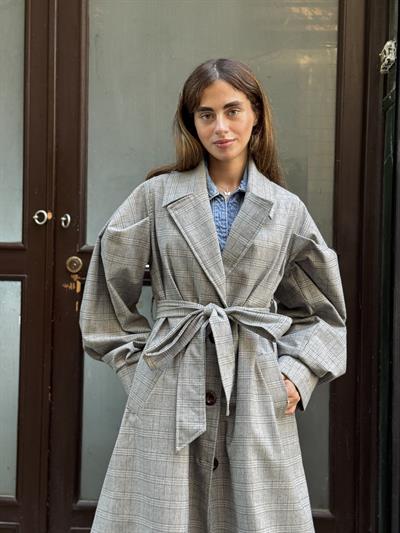 Retrobird Valencia Kuşaklı Gri Trenchcoat Hafif Kaban