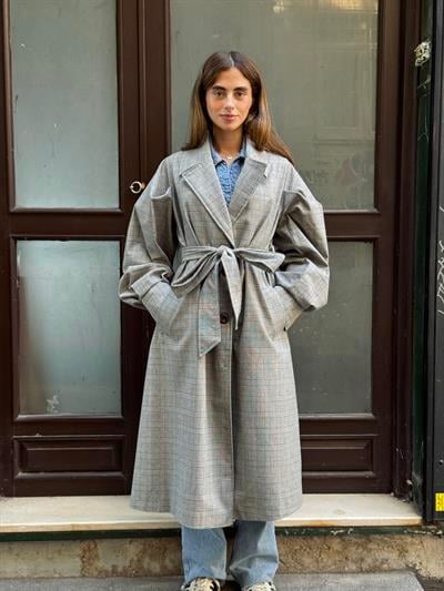 Retrobird Valencia Kuşaklı Gri Trenchcoat Hafif Kaban