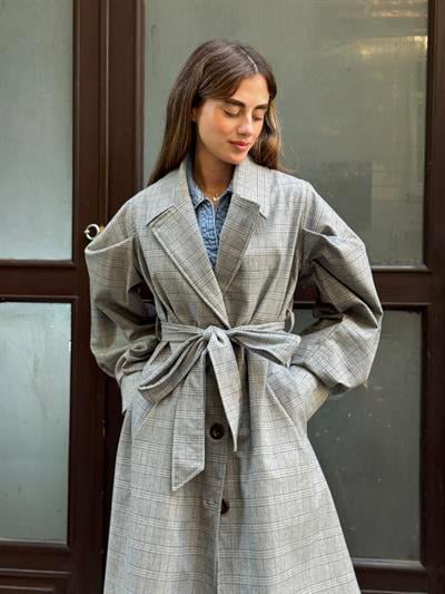 Retrobird Valencia Kuşaklı Gri Trenchcoat Hafif Kaban