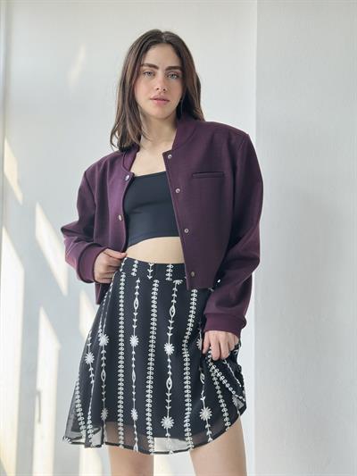 Retrobird Valerie Astarlı Şifon Siyah Dört Mevsim Kısa Kloş Etek