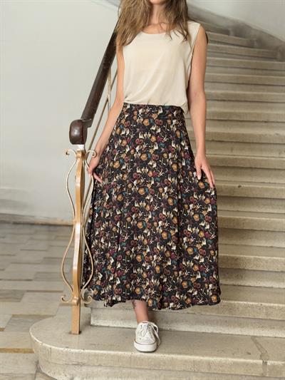 Retrobird Valerie Burç Desenli Çok Renkli Viskon Kloş Uzun Etek