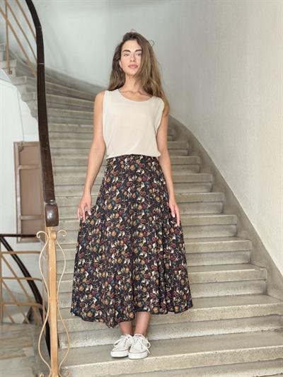 Retrobird Valerie Burç Desenli Çok Renkli Viskon Kloş Uzun Etek