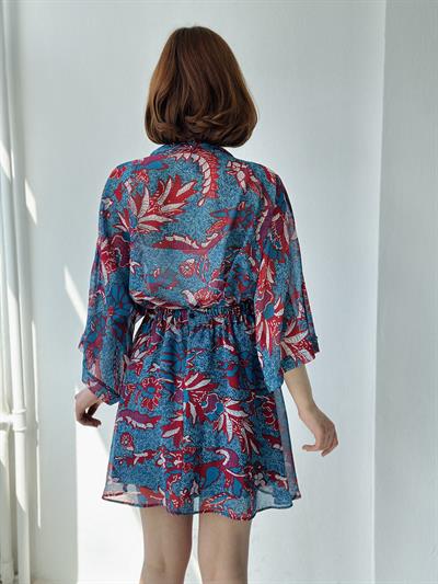 Retrobird Valerie Mavi Kısa Mini Kloş Etek