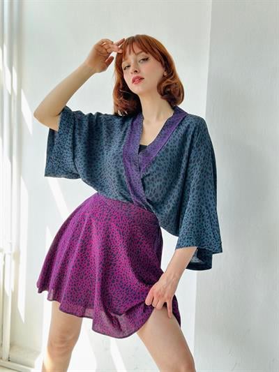 Retrobird Valerie Mor Kısa Mini Kloş Etek