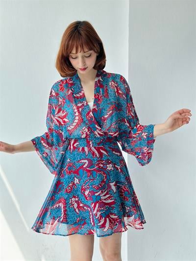 Retrobird Valerie Mavi Kısa Mini Kloş Etek