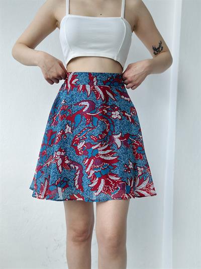 Retrobird Valerie Mavi Kısa Mini Kloş Etek