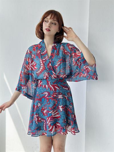 Retrobird Valerie Mavi Kısa Mini Kloş Etek