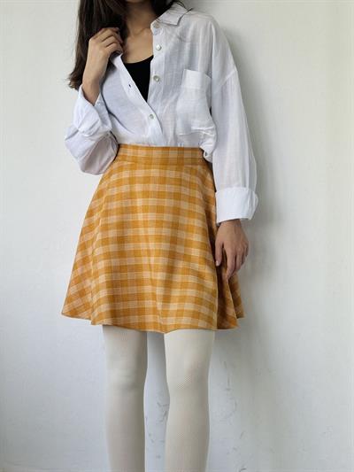 Retrobird Valerie Kısa Mini Hardal Kloş Etek