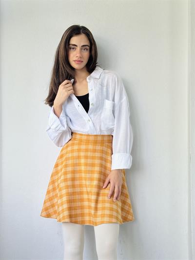 Retrobird Valerie Kısa Mini Hardal Kloş Etek