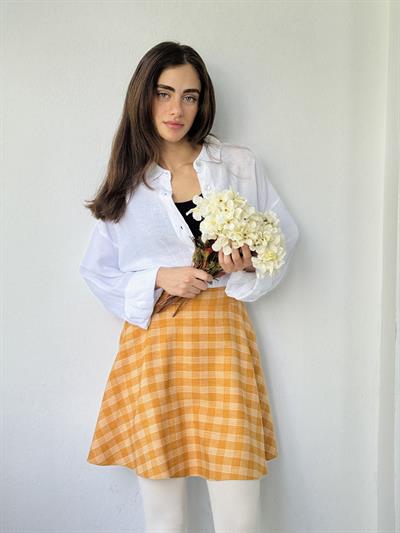 Retrobird Valerie Kısa Mini Hardal Kloş Etek