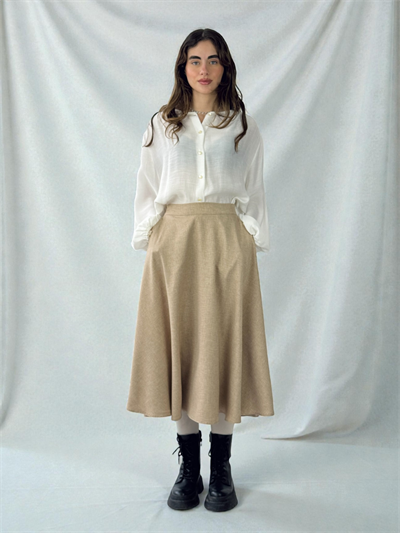 Retrobird Valerie Cream Winter Flared Long Skirt