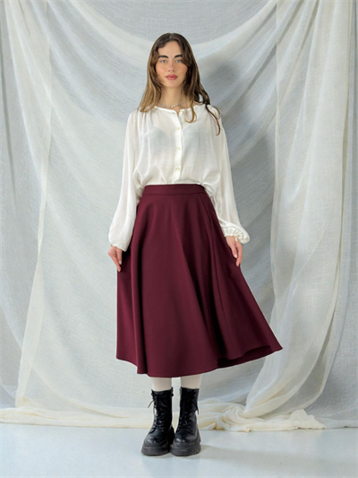 Retrobird Valerie Burgundy Winter Flared Long Skirt