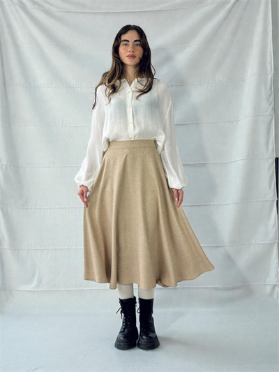 Retrobird Valerie Cream Winter Flared Long Skirt
