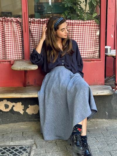 Retrobird Valerie Kül Mavi Kışlık Kloş Uzun Etek