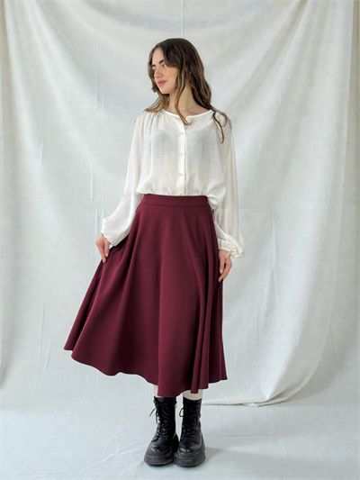 Retrobird Valerie Burgundy Winter Flared Long Skirt
