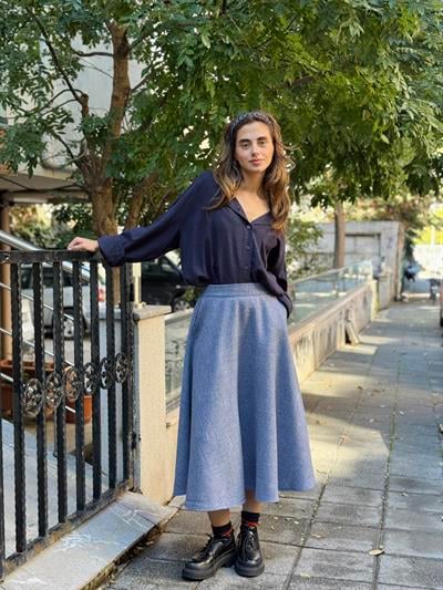 Retrobird Valerie Kül Mavi Kışlık Kloş Uzun Etek