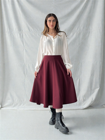 Retrobird Valerie Burgundy Winter Flared Long Skirt