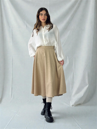 Retrobird Valerie Cream Winter Flared Long Skirt
