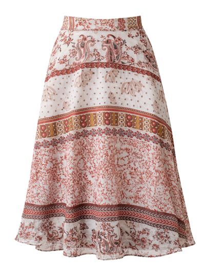 Retrobird Valerie Cognac Tan Chiffon Flared Lined Long Skirt