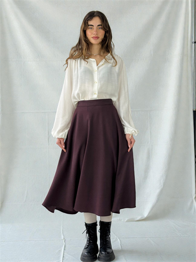 Retrobird Valerie Plum Winter Flared Long Skirt