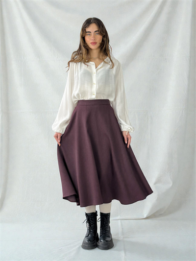 Retrobird Valerie Plum Winter Flared Long Skirt