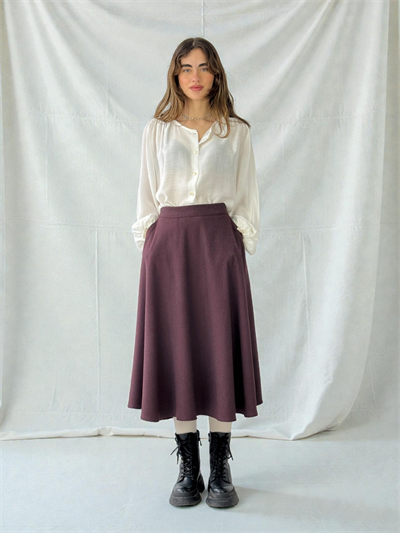 Retrobird Valerie Plum Winter Flared Long Skirt
