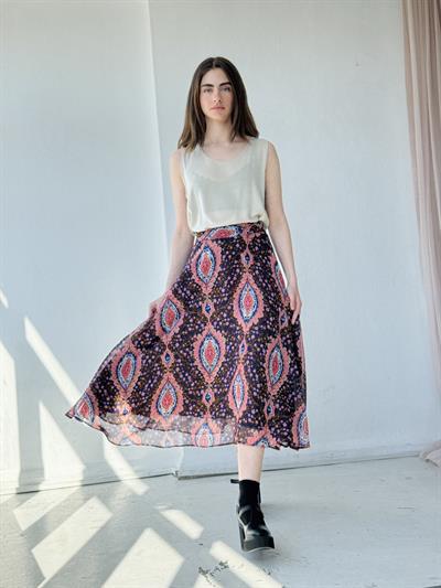 Retrobird Valerie Şifon Kahverengi Astarlı Uzun Etek