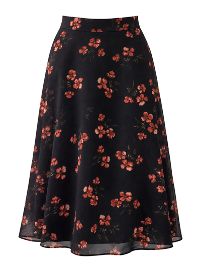 Retrobird Valerie Chiffon Flared Lined Multicolored Long Skirt