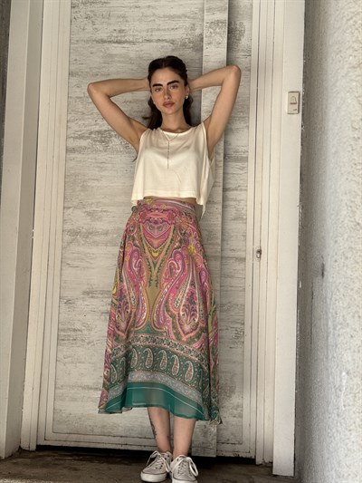 Retrobird Valerie Şifon Kloş Astarlı Çok Renkli Uzun Etek