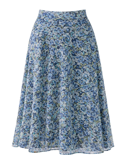 Retrobird Valerie Chiffon Flared Lined Ash Blue Long Skirt