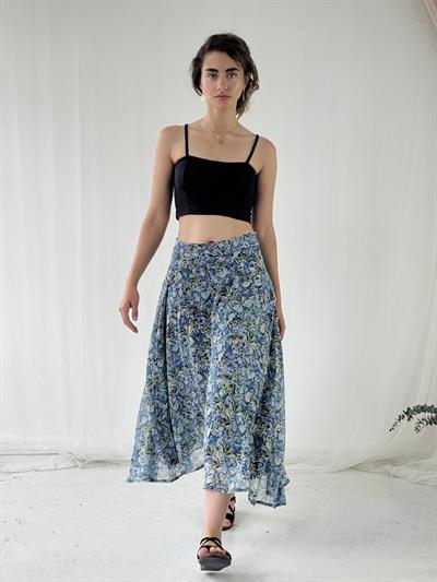 Retrobird Valerie Şifon Kloş Astarlı Kül Mavi Uzun Etek