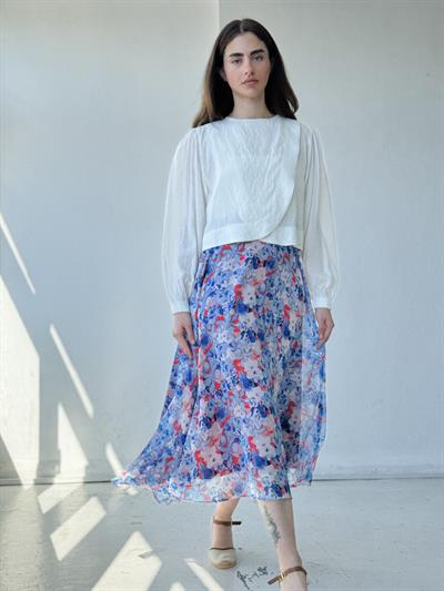 Retrobird Valerie Şifon Mavi Kloş Astarlı Uzun Etek