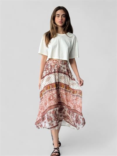 Retrobird Valerie Cognac Tan Chiffon Flared Lined Long Skirt